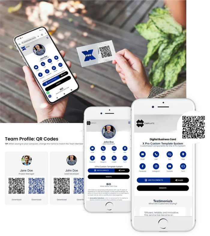 digital company team cards with qr codes example